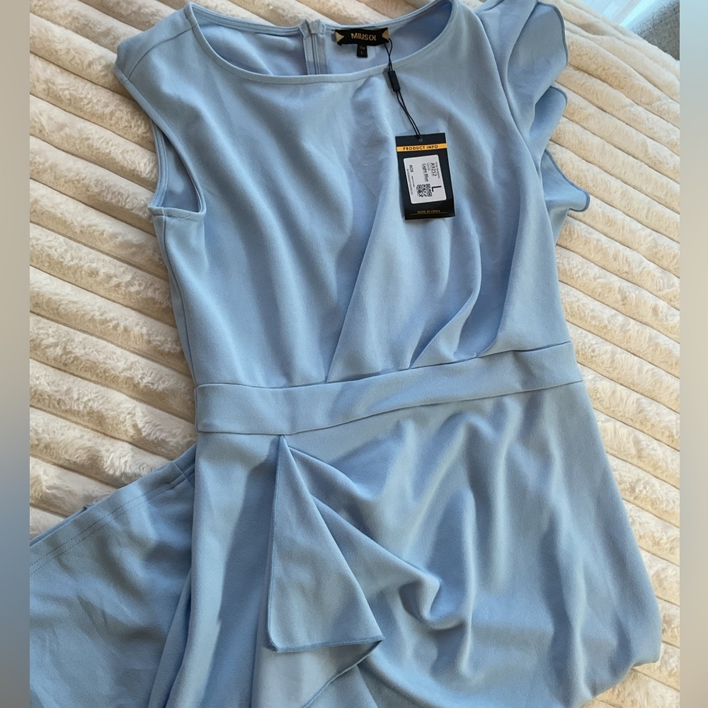 New Money RUFFLED BLUE PENCIL DRESS - Picture 10 of 15